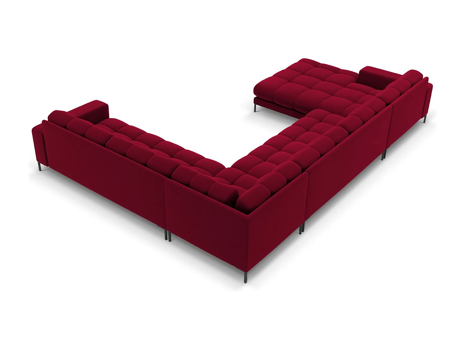 Cosmopolitan Design - Canapé d'angle droit panoramique "Bali" 7 places en velours rouge - 327x256x75cm
