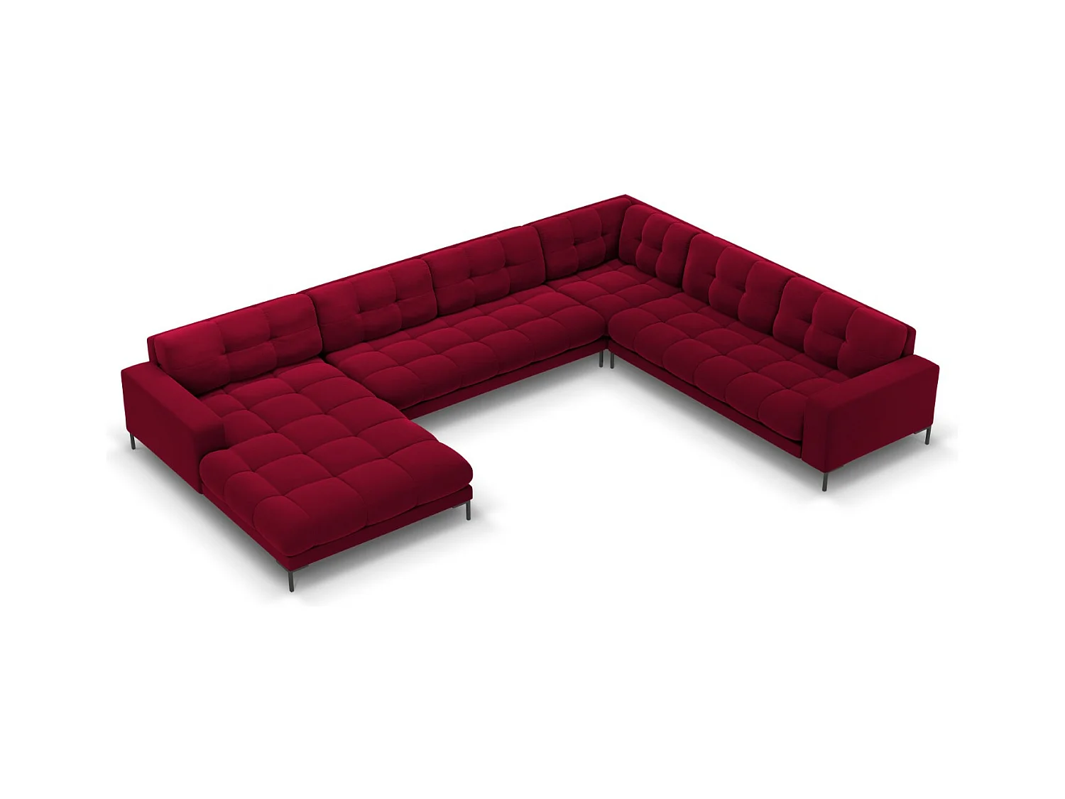 Cosmopolitan Design - Panoramische hoekbank rechts "Bali" 7 zitplaatsen, Flueel, Rood - 327x256x75cm