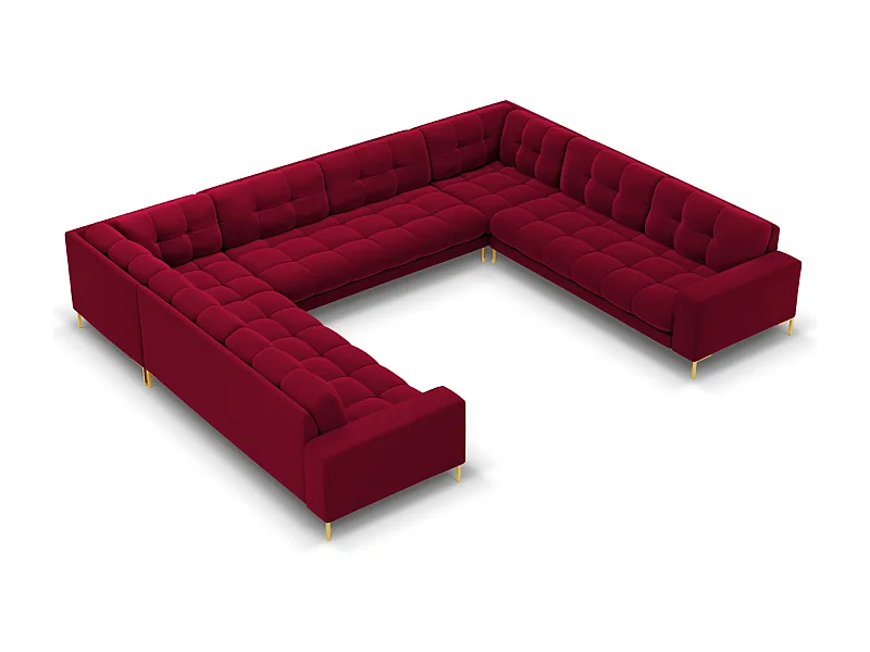 Cosmopolitan Design - Sofa panoramiczna, "Bali" 9 miejsc welur, czerwony - 327x256x75cm