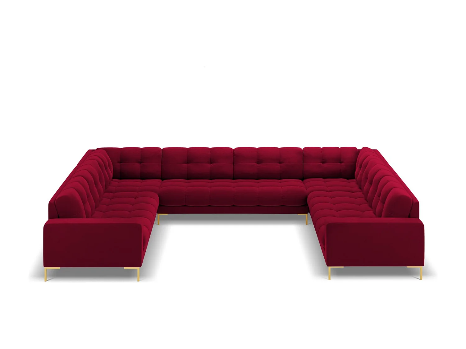 Cosmopolitan Design - Sofá panorâmico "Bali" 9 lugares em veludo vermelho - 327x256x75cm
