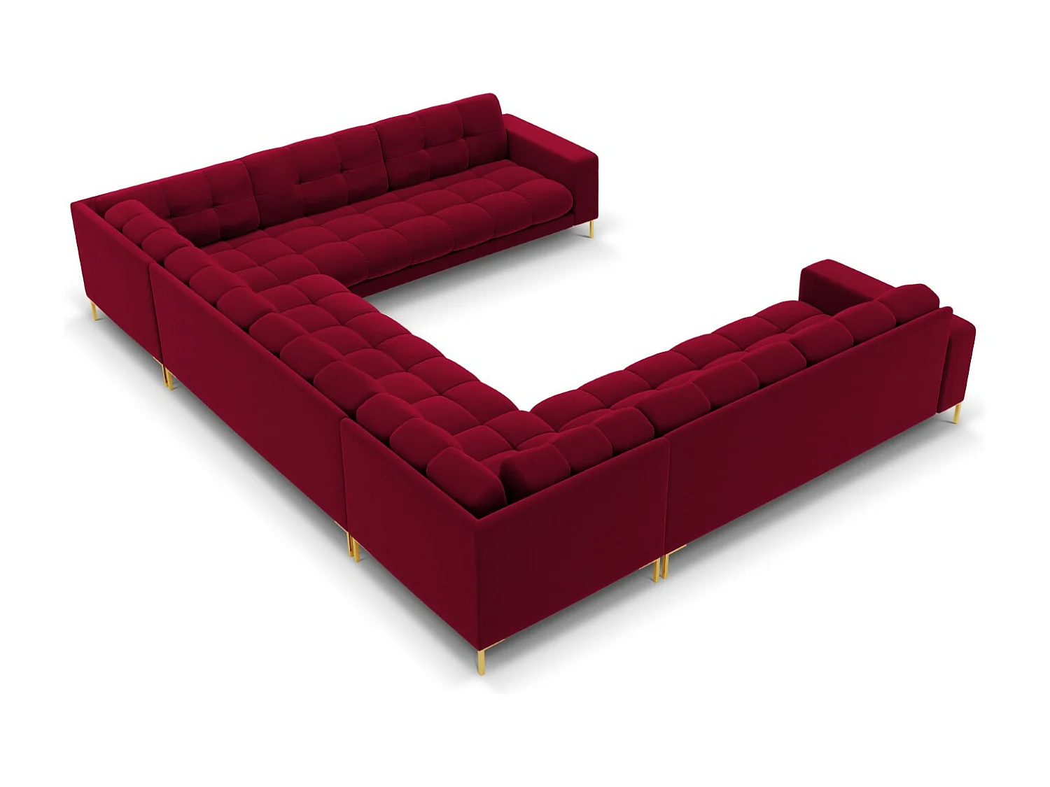 Cosmopolitan Design - Sofá panorâmico "Bali" 9 lugares em veludo vermelho - 327x256x75cm