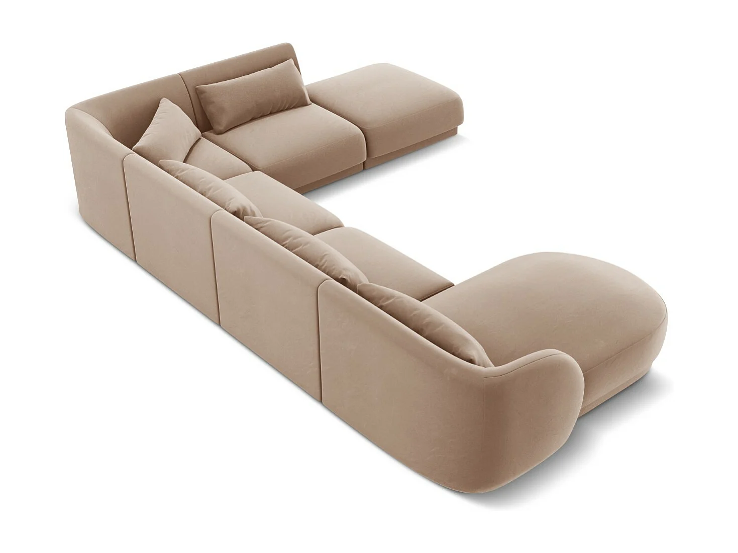 Cosmopolitan Design - 6-Sitzer Panoramasofa rechts "Tulum" aus Samt beige - 330x255x70cm