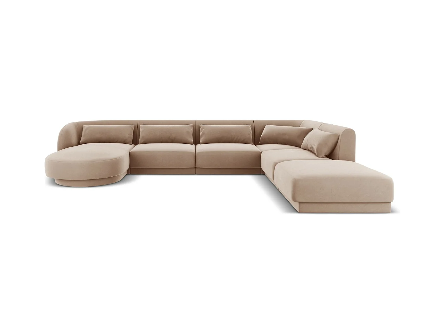Cosmopolitan Design - Panoramische hoekbank rechts "Tulum" 6 zitplaatsen, Flueel, Beige - 330x255x70cm