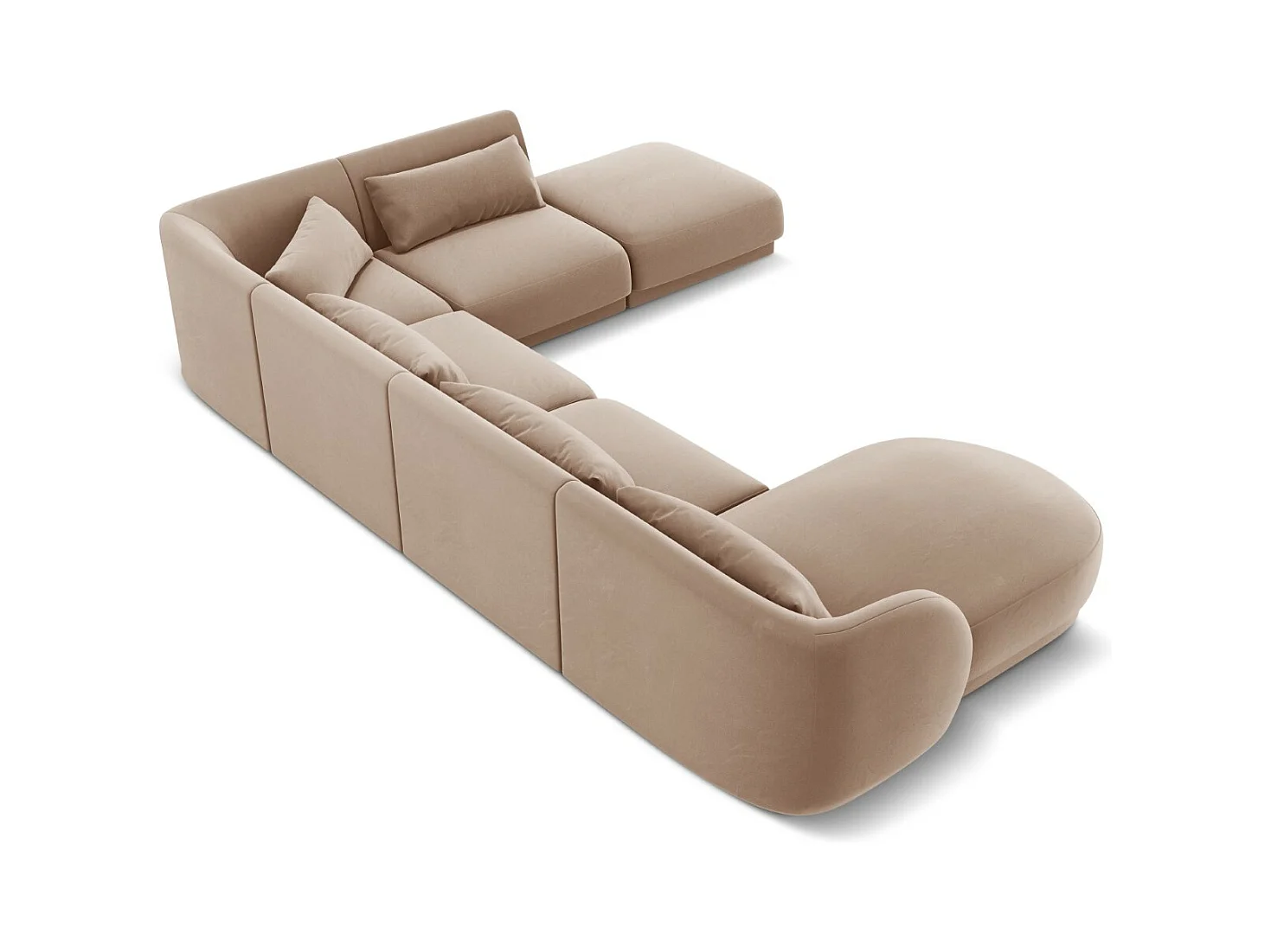 Cosmopolitan Design - Canapé d'angle droit panoramique "Tulum" 6 places en velours beige - 330x255x70cm