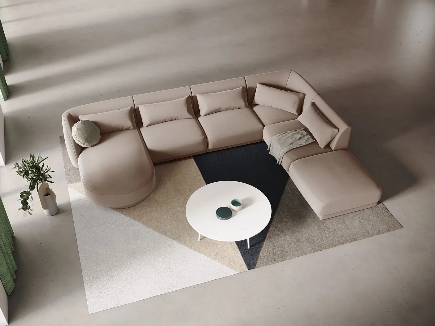 Cosmopolitan Design - Canapé d'angle droit panoramique "Tulum" 6 places en velours beige - 330x255x70cm