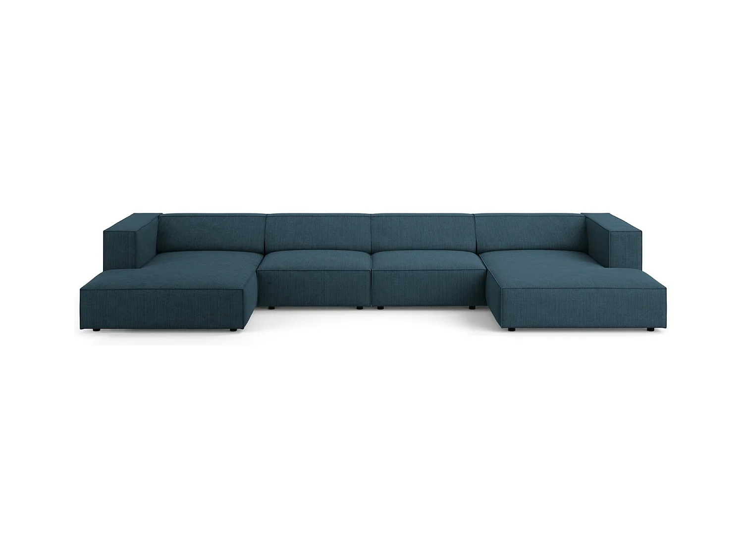 Cosmopolitan Design - Panoramische bank "Arendal" 6 zitplaatsen, Chenille met ribbeleffect, Marineblauw - 364x166x70cm