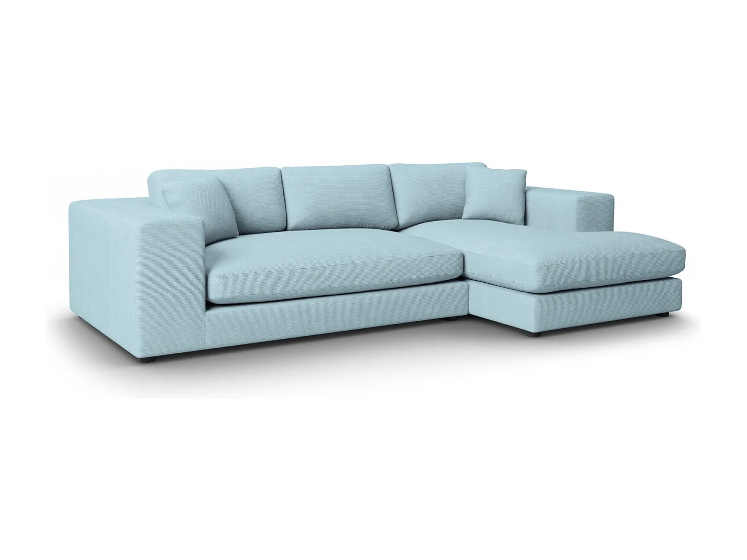 CXL by Christian Lacroix - Sofá de canto direito "Tendance" 5 lugares em veludo cotelê azul claro - 282x174x72cm