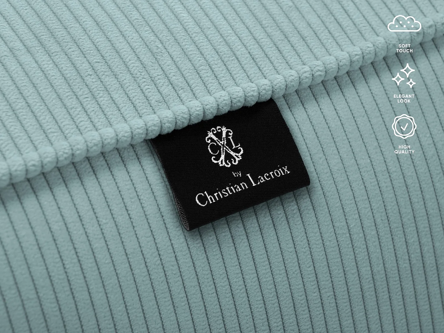 CXL by Christian Lacroix - Sofá de canto direito "Tendance" 5 lugares em veludo cotelê azul claro - 282x174x72cm