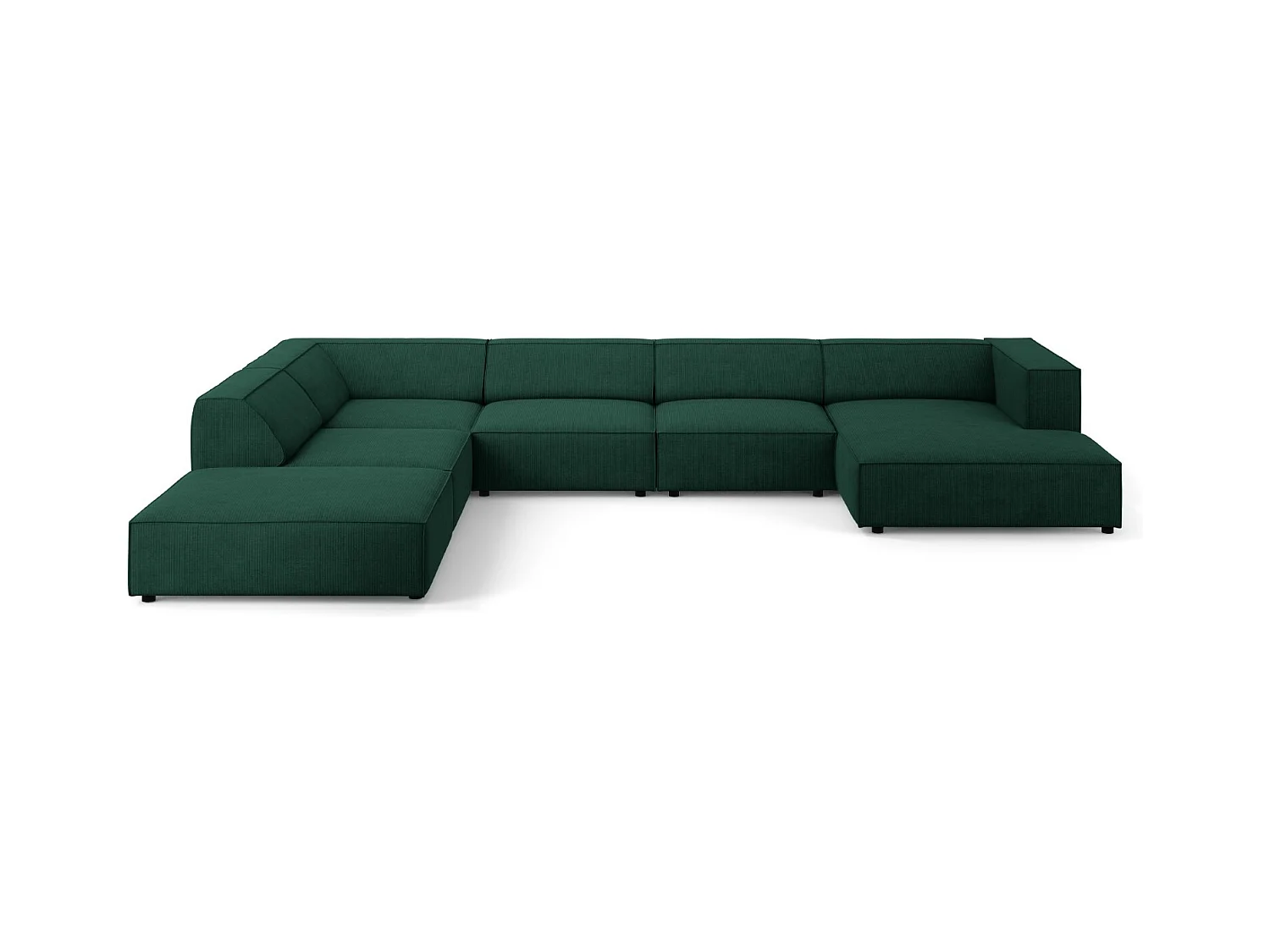 Cosmopolitan Design - Panoramische hoekbank links "Arendal" 7 zitplaatsen, Chenille met ribbeleffect, Flessengroen - 364x262x70cm
