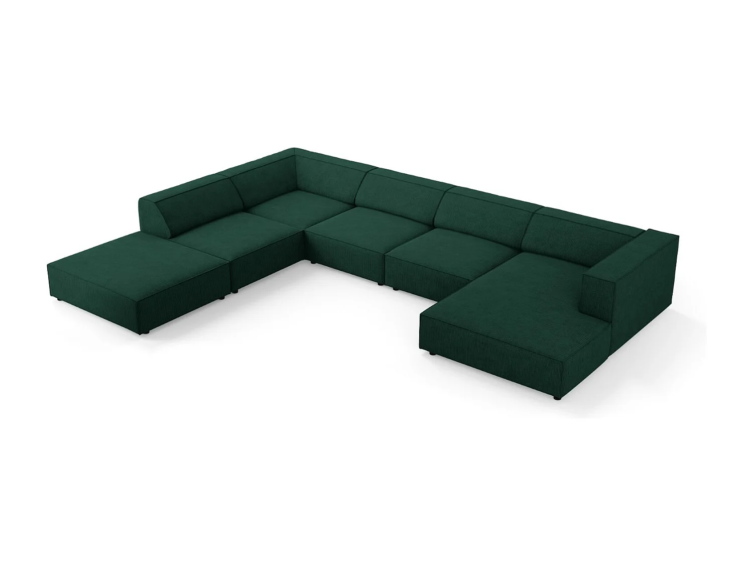Cosmopolitan Design - Sofá de canto panorâmico à esquerda "Arendal" 7 lugares em tecido chenille com efeito canelado verde garrafa - 364x262x70cm
