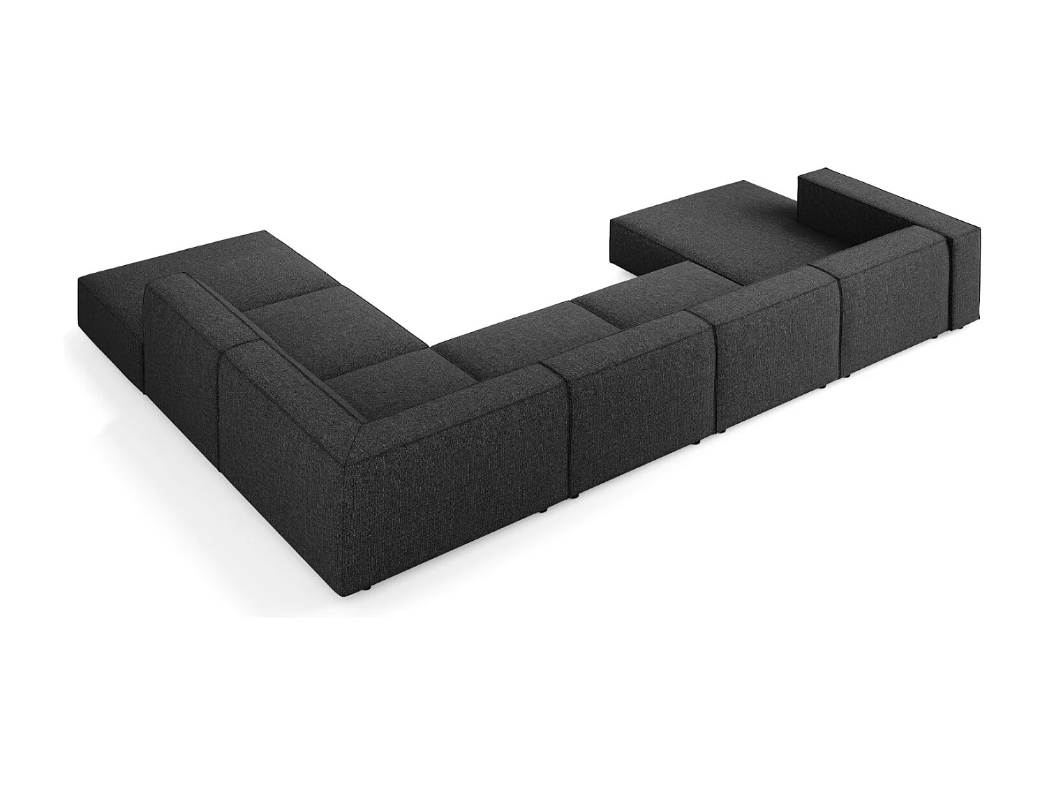 Cosmopolitan Design - Panoramische hoekbank rechts "Arendal" 7 zitplaatsen, Chenille, Zwart - 364x262x70cm