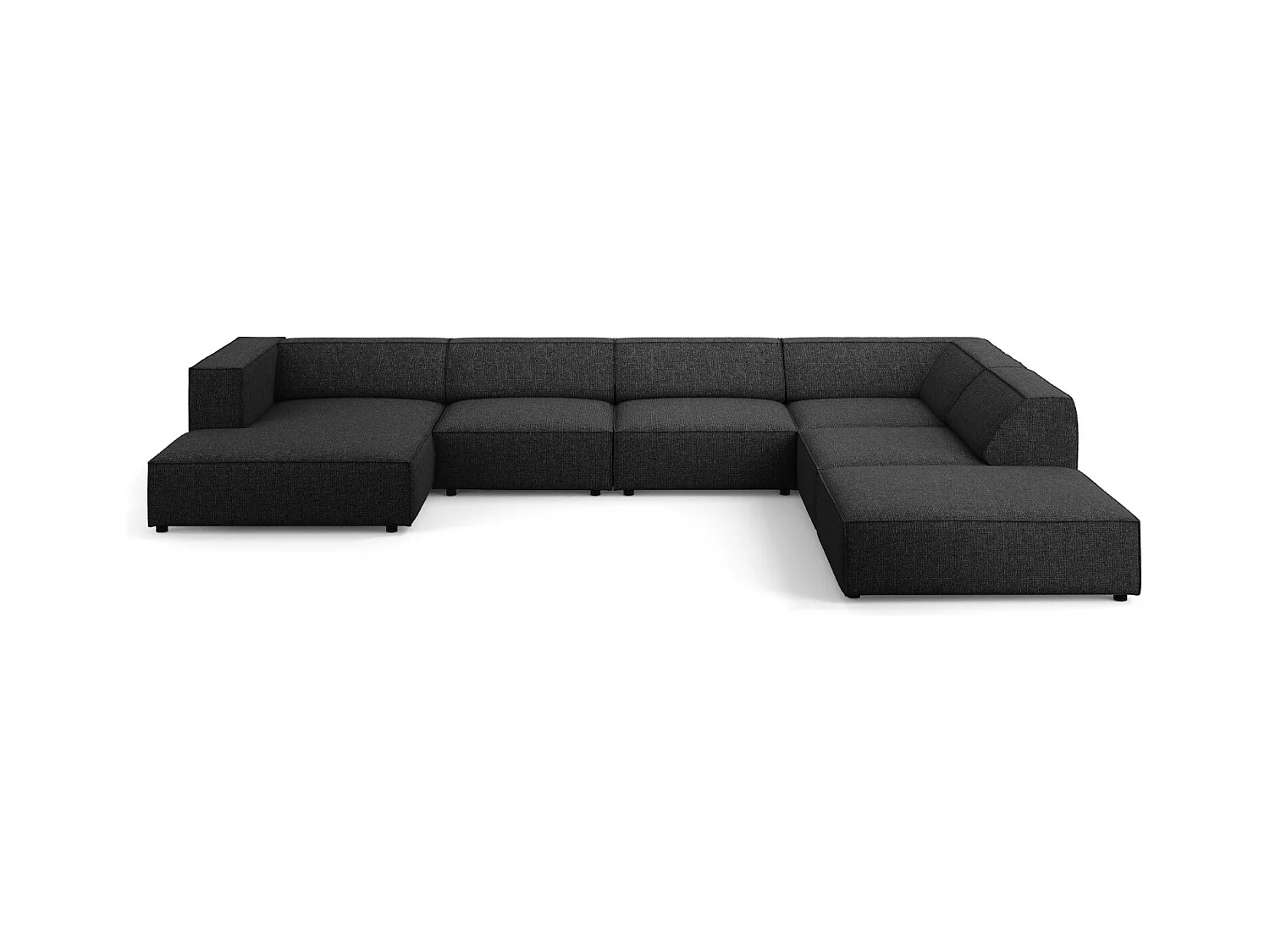 Cosmopolitan Design - Panoramische hoekbank rechts "Arendal" 7 zitplaatsen, Chenille, Zwart - 364x262x70cm