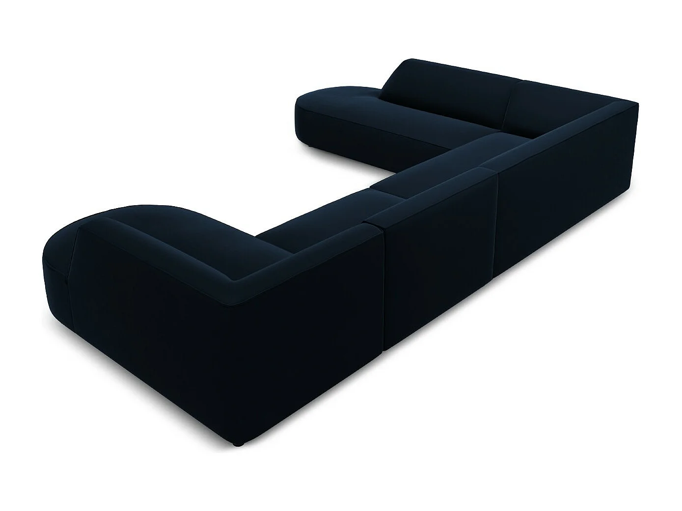 CXL by Christian Lacroix - Canapé d'angle gauche panoramique "Charles" 7 places en velours bleu foncé - 366x273x69cm