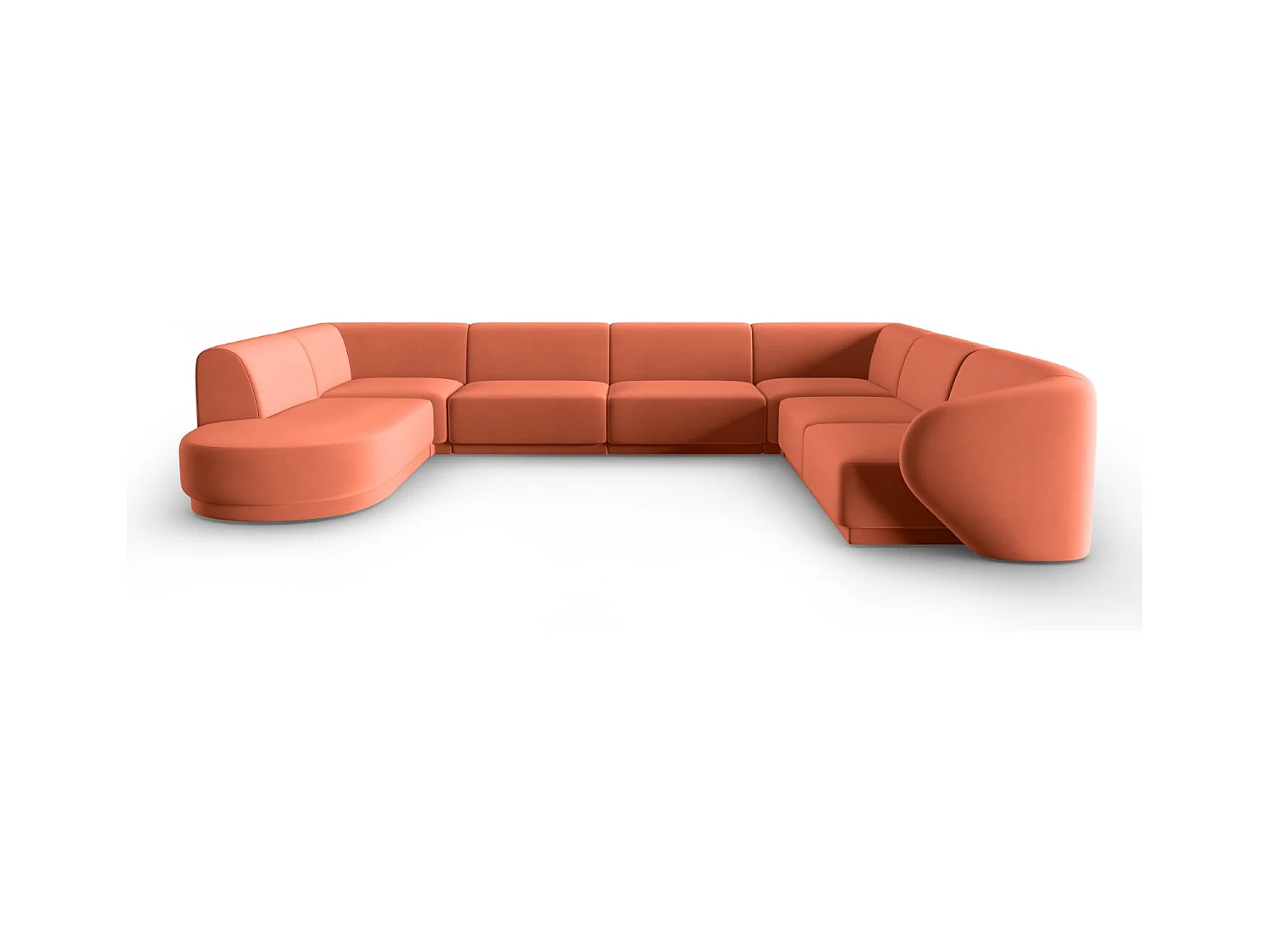 CXL by Christian Lacroix - Modulaire panoramische hoekbank rechts "Lionel" 8 zitplaatsen, Flueel, Koraal - 342x323x74cm