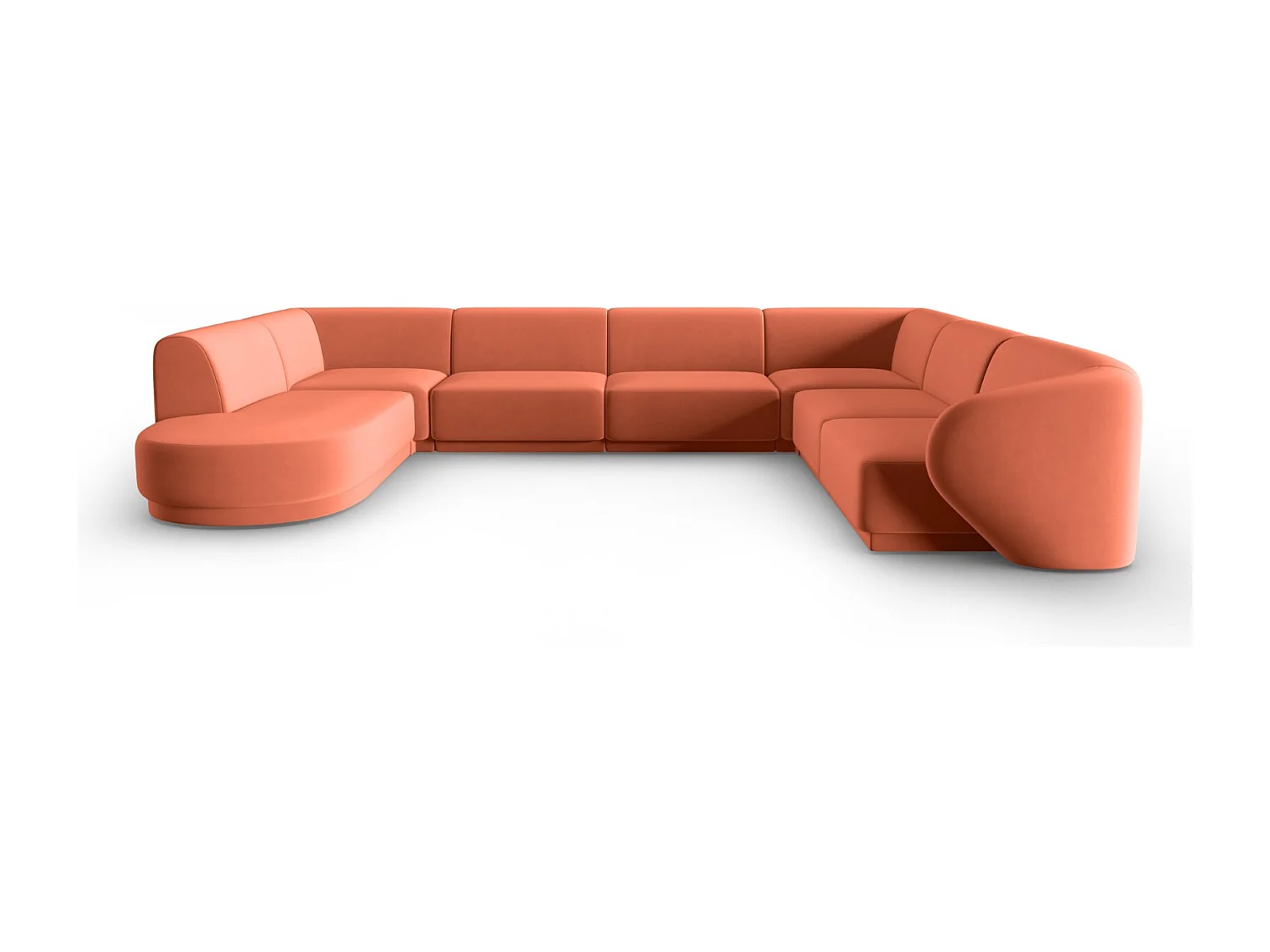 CXL by Christian Lacroix - Canapé d'angle droit panoramique modulable "Lionel" 8 places en velours corail - 342x323x74cm
