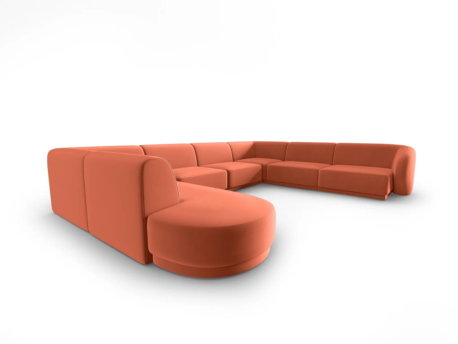 CXL by Christian Lacroix - Canapé d'angle droit panoramique modulable "Lionel" 8 places en velours corail - 342x323x74cm