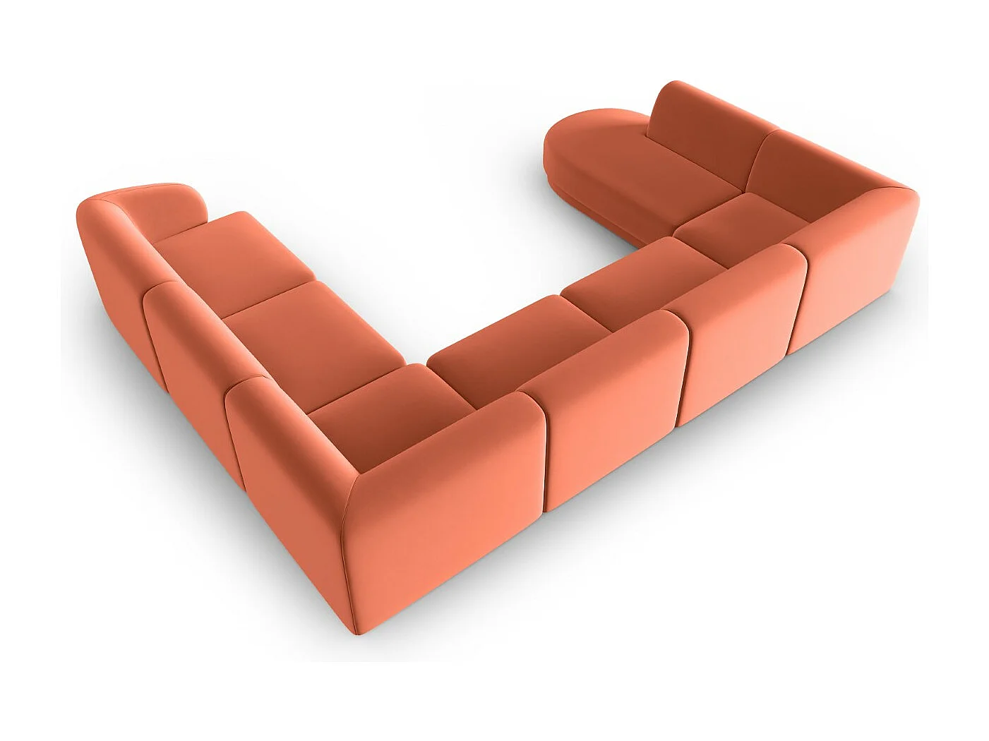CXL by Christian Lacroix - Canapé d'angle droit panoramique modulable "Lionel" 8 places en velours corail - 342x323x74cm