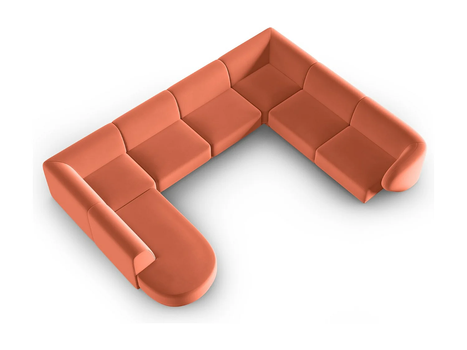 CXL by Christian Lacroix - Canapé d'angle droit panoramique modulable "Lionel" 8 places en velours corail - 342x323x74cm