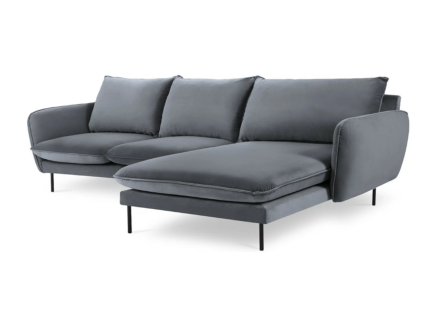 Cosmopolitan Design - Narożnik prawy, "Vienna" 5 miejsc welur, niebieski szary - 255x170x95cm