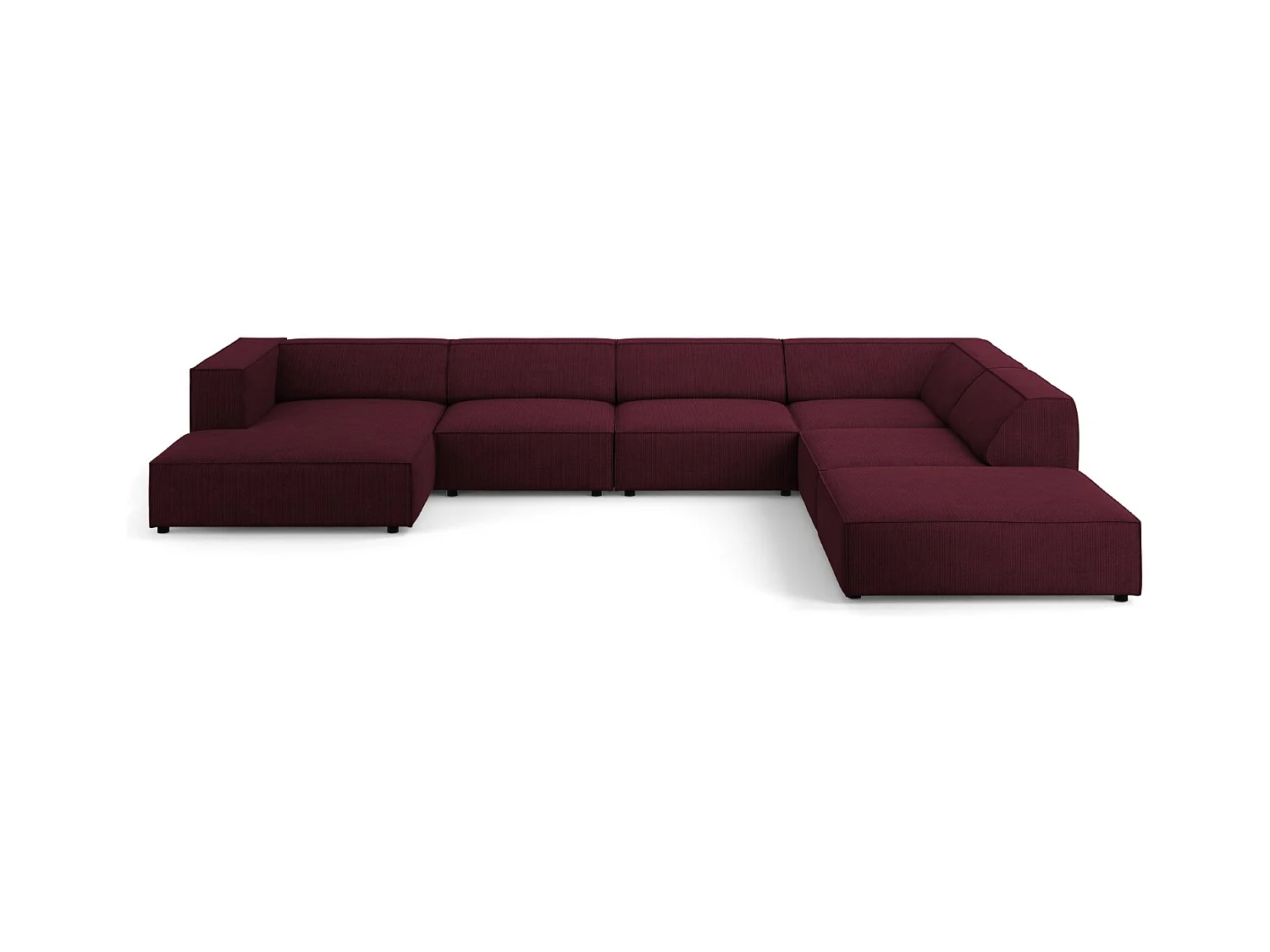 Cosmopolitan Design - Panoramische hoekbank rechts "Arendal" 7 zitplaatsen, Chenille met ribbeleffect, Robijn - 364x262x70cm