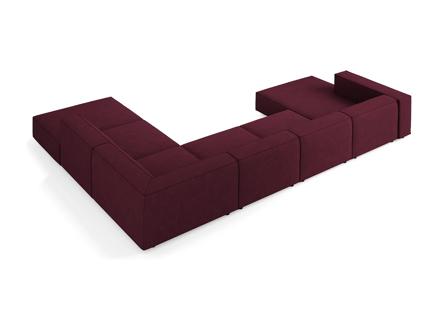 Cosmopolitan Design - Sofá de canto direito panorâmico "Arendal" 7 lugares em tecido chenille com efeito canelado rubi - 364x262x70cm