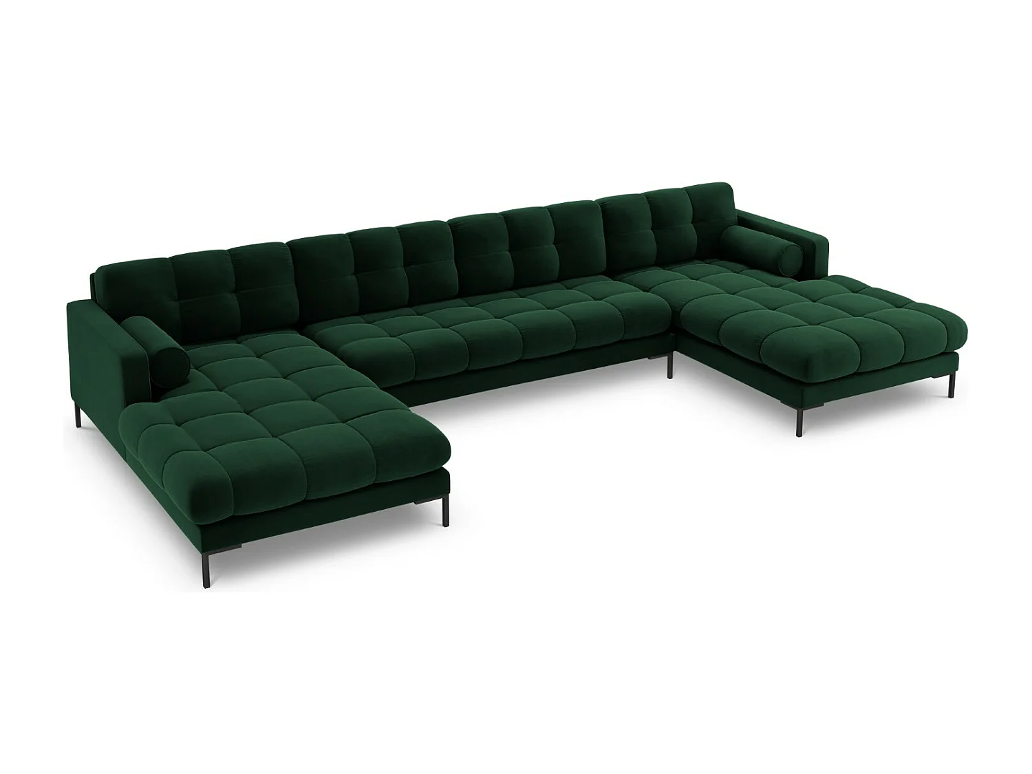 Cosmopolitan Design - Sofá panorámico "Bali" 7 plazas de terciopelo verde botella - 383x185x75cm