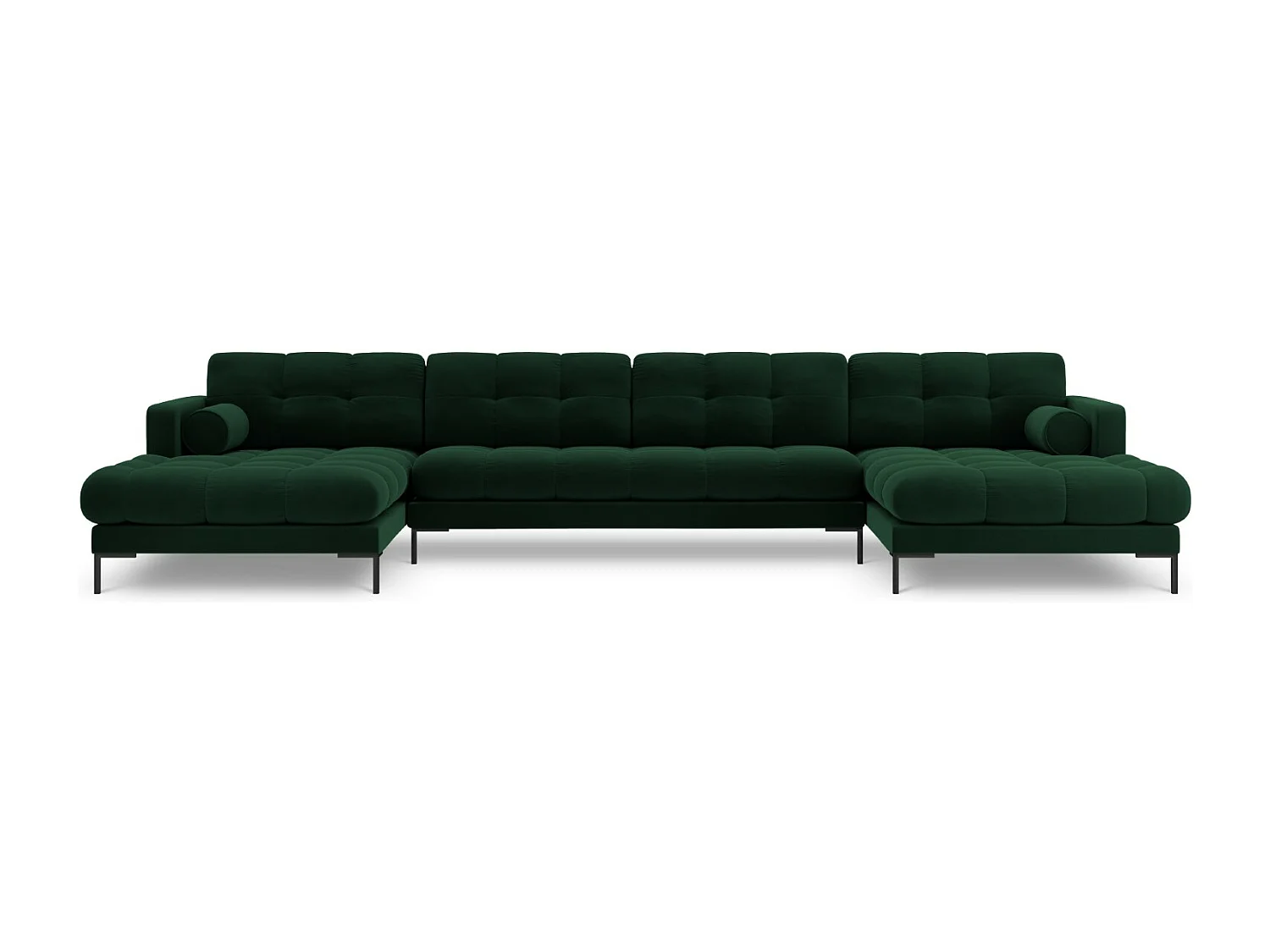 Cosmopolitan Design - Sofá panorámico "Bali" 7 plazas de terciopelo verde botella - 383x185x75cm