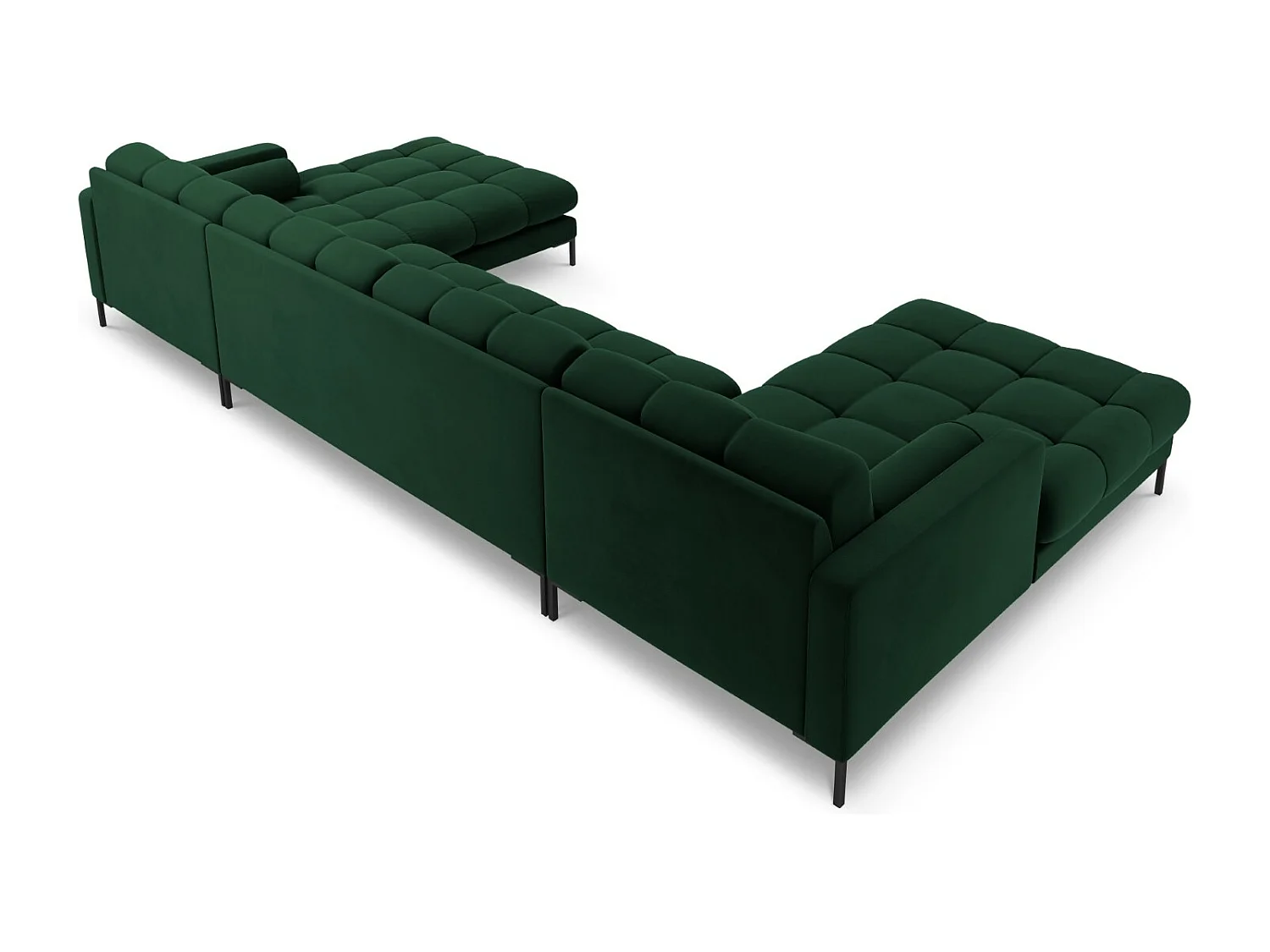 Cosmopolitan Design - Sofá panorâmico "Bali" 7 lugares em veludo verde garrafa - 383x185x75cm