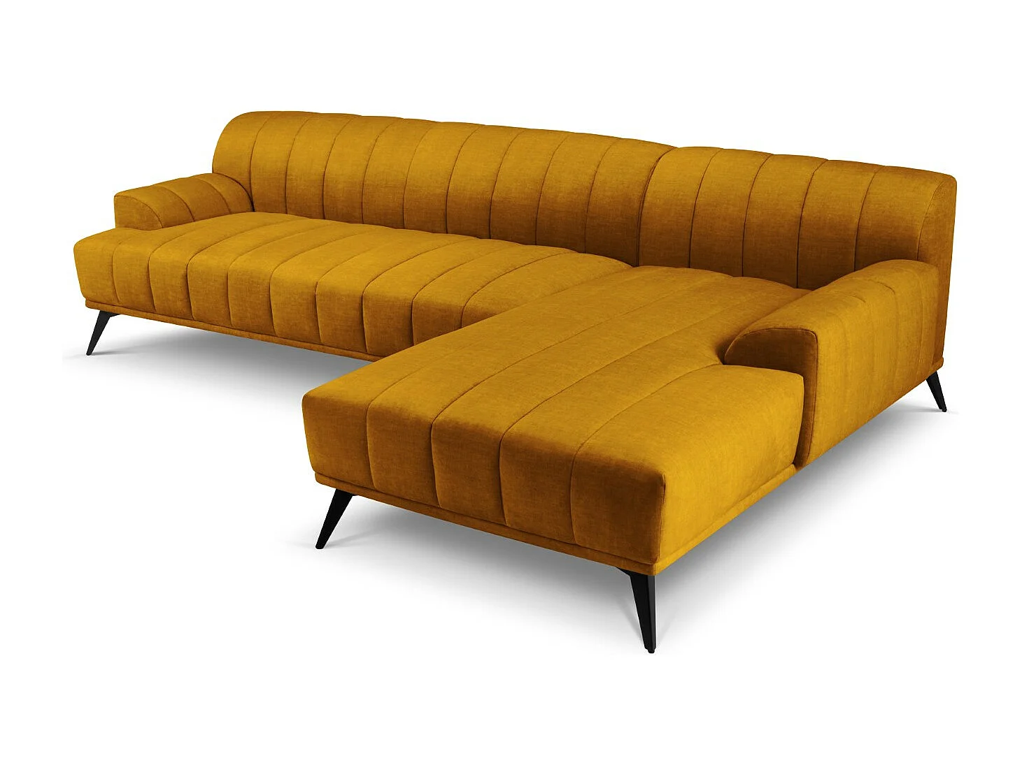 CXL by Christian Lacroix - Canapé d'angle droit "Rita" 5 places en velours moutarde - 289x185x77cm