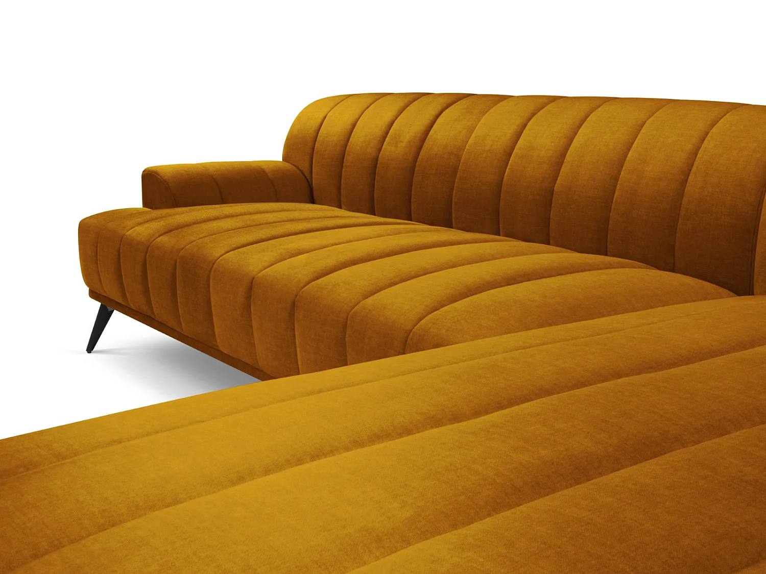 CXL by Christian Lacroix - Sofá de canto direito "Rita" 5 lugares em veludo mostarda - 289x185x77cm