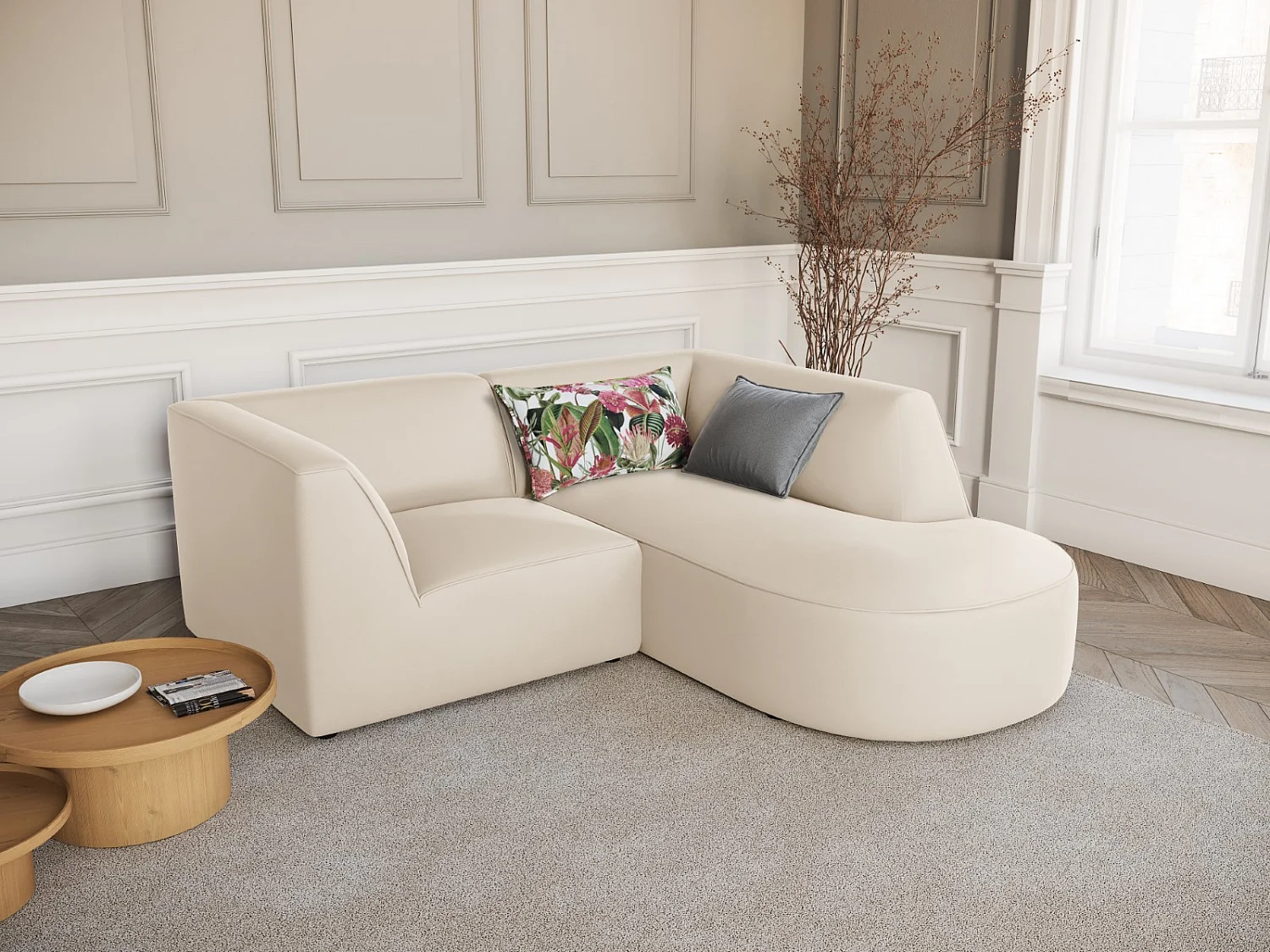 CXL by Christian Lacroix - 3-Sitzer Ecksofa rechts "Charles" Sitzer aus Samt beige - 186x180x69cm