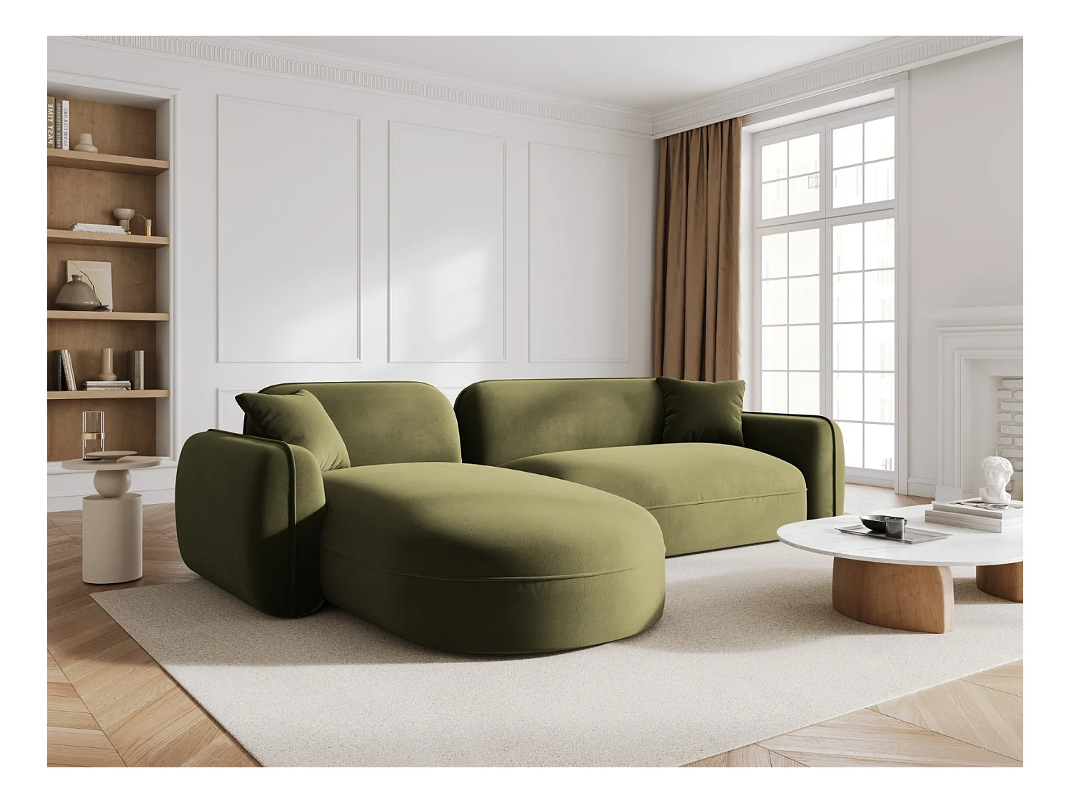 CXL by Christian Lacroix - Canapé d'angle gauche modulable "Lucien" 4 places en velours vert clair - 275x165x70cm