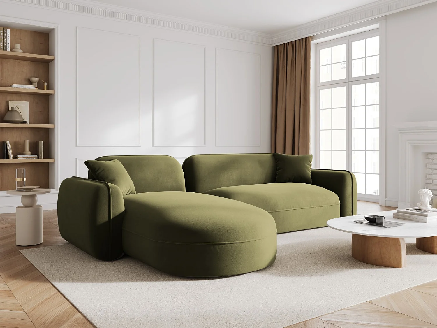 CXL by Christian Lacroix - Canapé d'angle gauche modulable "Lucien" 4 places en velours vert clair - 275x165x70cm