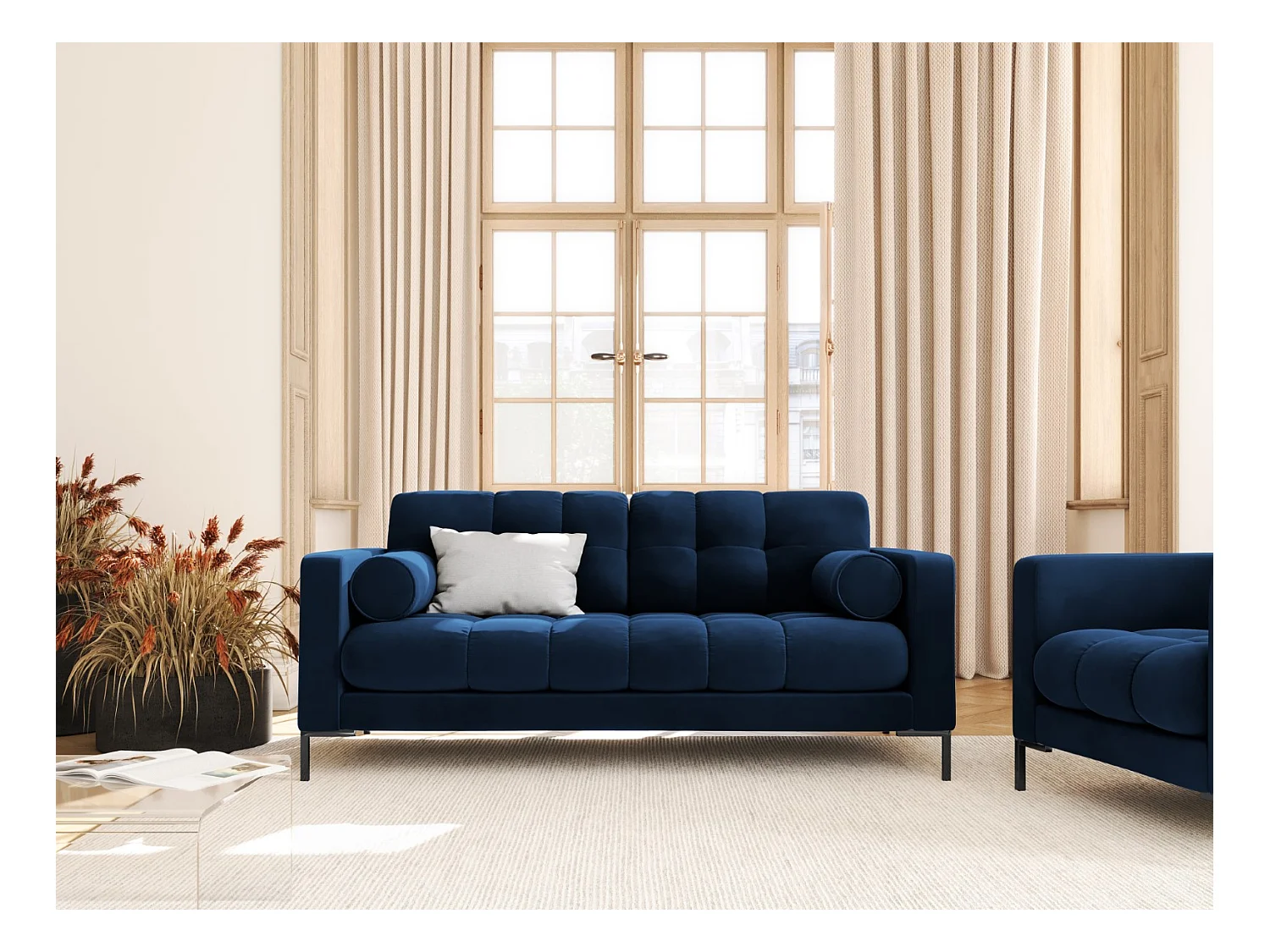 Cosmopolitan Design - Divano "Bali" 2 posti in velluto blu reale - 152x92x75cm