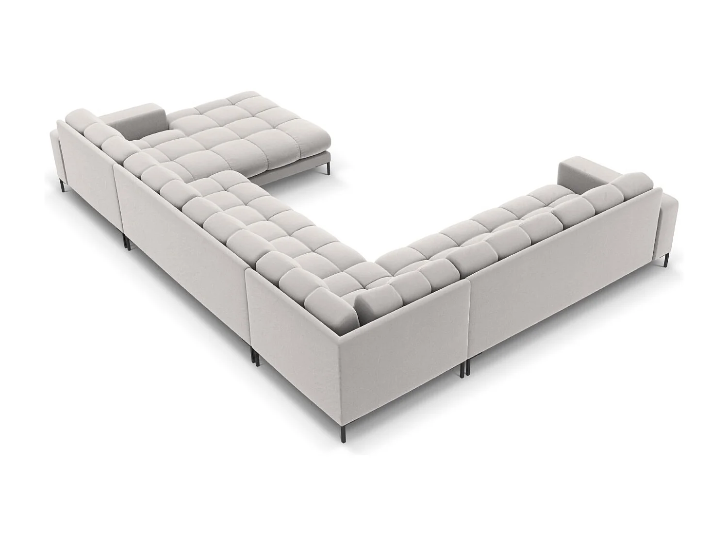 Cosmopolitan Design - Sofá de canto panorâmico à esquerda "Bali" 7 lugares em veludo prata - 327x256x75cm