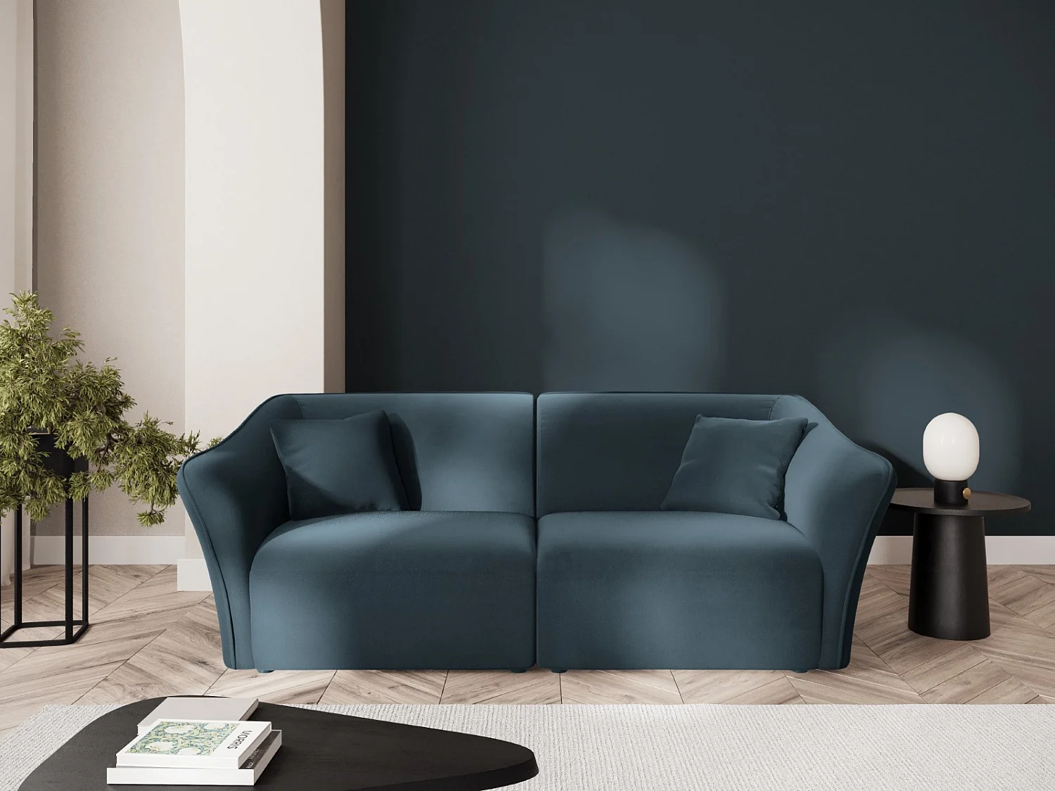 Cosmopolitan Design - Canapé modulable "Tokyo" 3 places en velours bleu pastel - 206x102x79cm