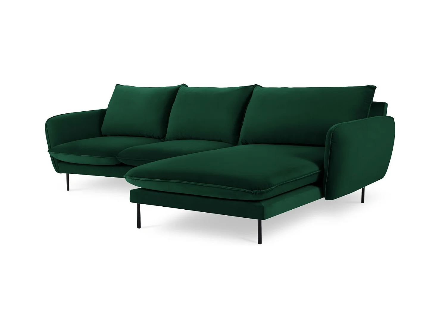 Cosmopolitan Design - Canapé d'angle droit "Vienna" 5 places en velours vert bouteille - 255x170x95cm