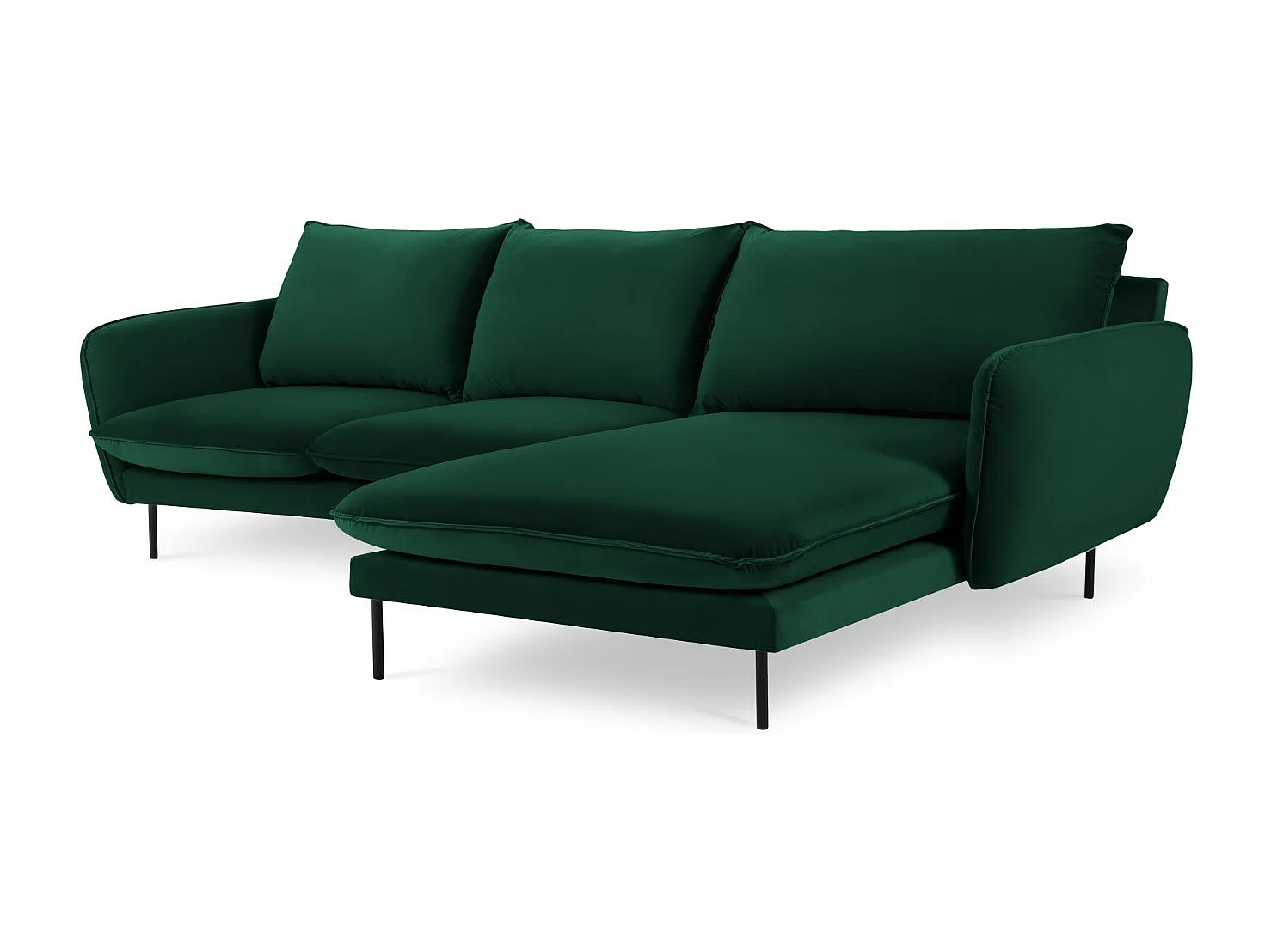 Cosmopolitan Design - Sofá de canto direito "Vienna" 5 lugares em veludo verde garrafa - 255x170x95cm