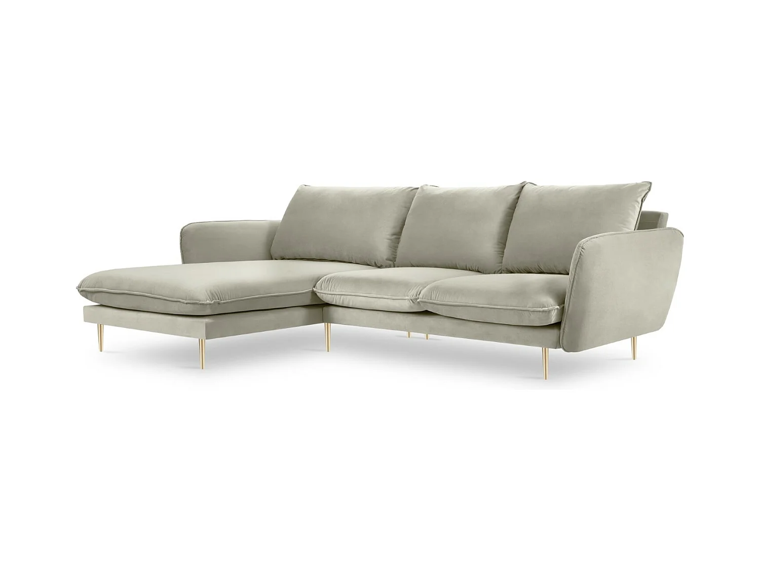 Cosmopolitan Design - Canapé d'angle gauche "Vienna" 5 places en velours beige - 255x170x95cm