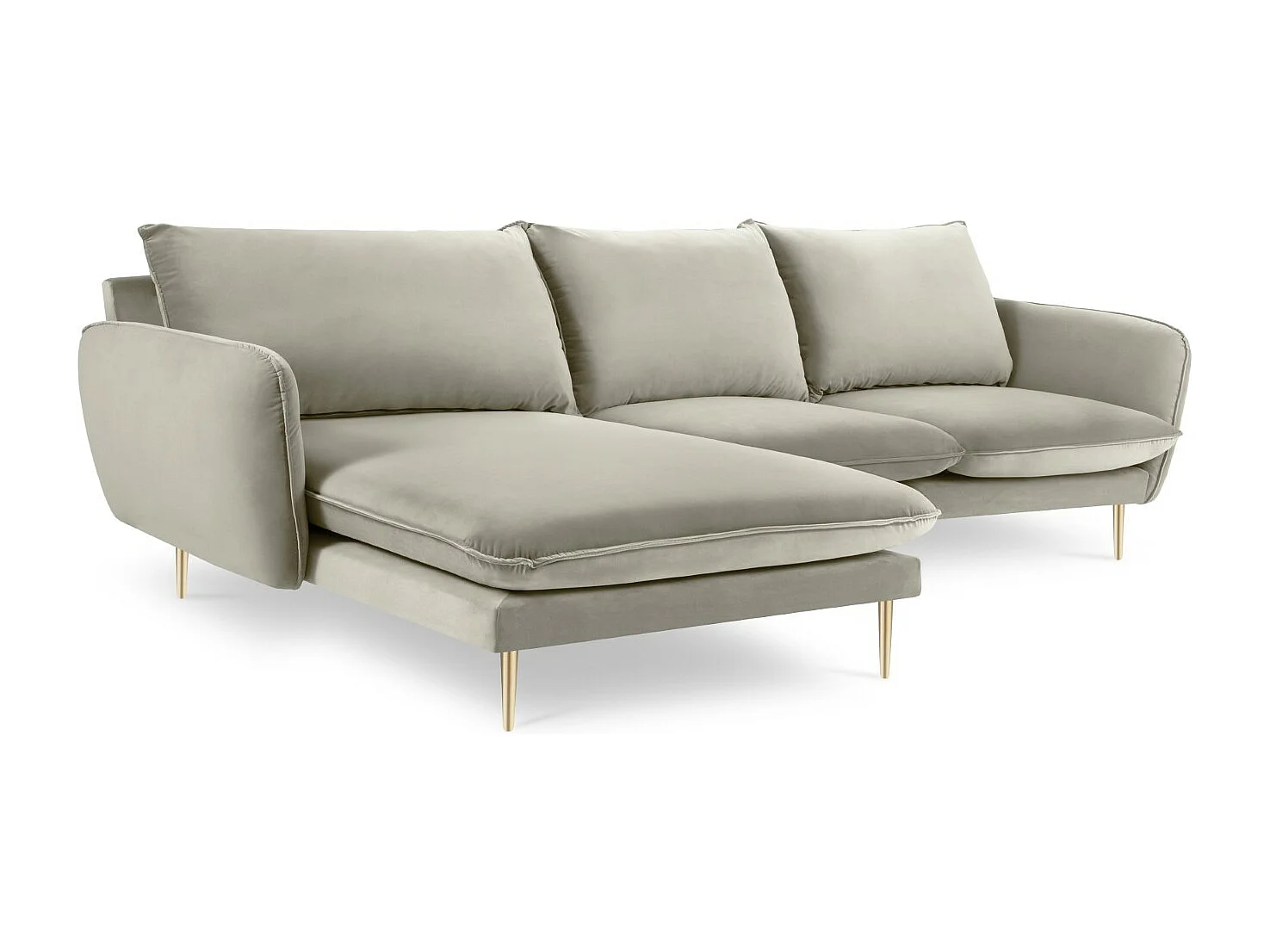 Cosmopolitan Design - Canapé d'angle gauche "Vienna" 5 places en velours beige - 255x170x95cm