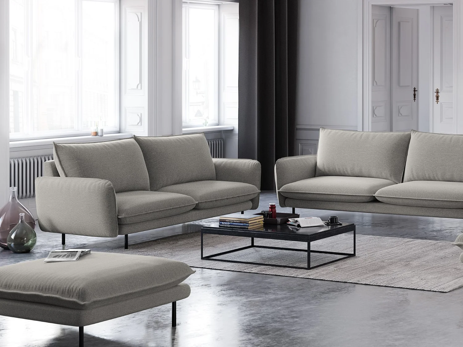 Cosmopolitan Design - Canapé "Vienna" 2 places en tissu structurel gris clair - 160x92x95cm