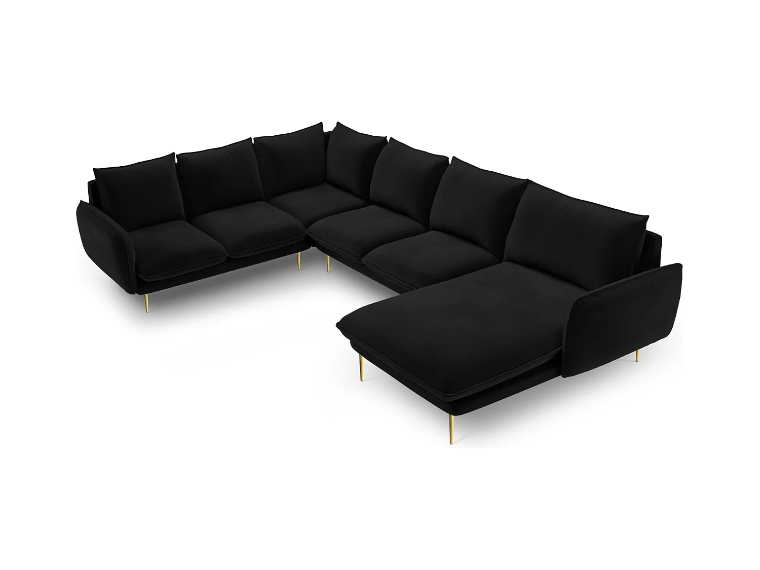 Cosmopolitan Design - Panoramische hoekbank links "Vienna" 7 zitplaatsen, Flueel, Zwart - 330x235x95cm