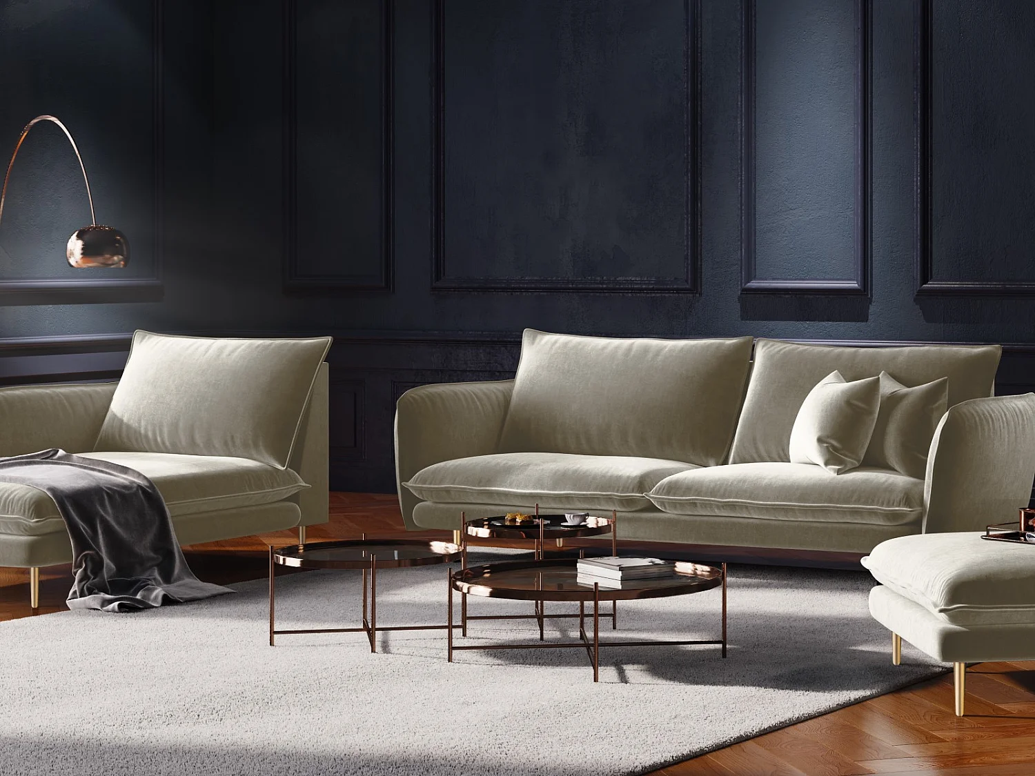 Cosmopolitan Design - Sofa, "Vienna" 4 miejsca welur, beż - 230x92x95cm