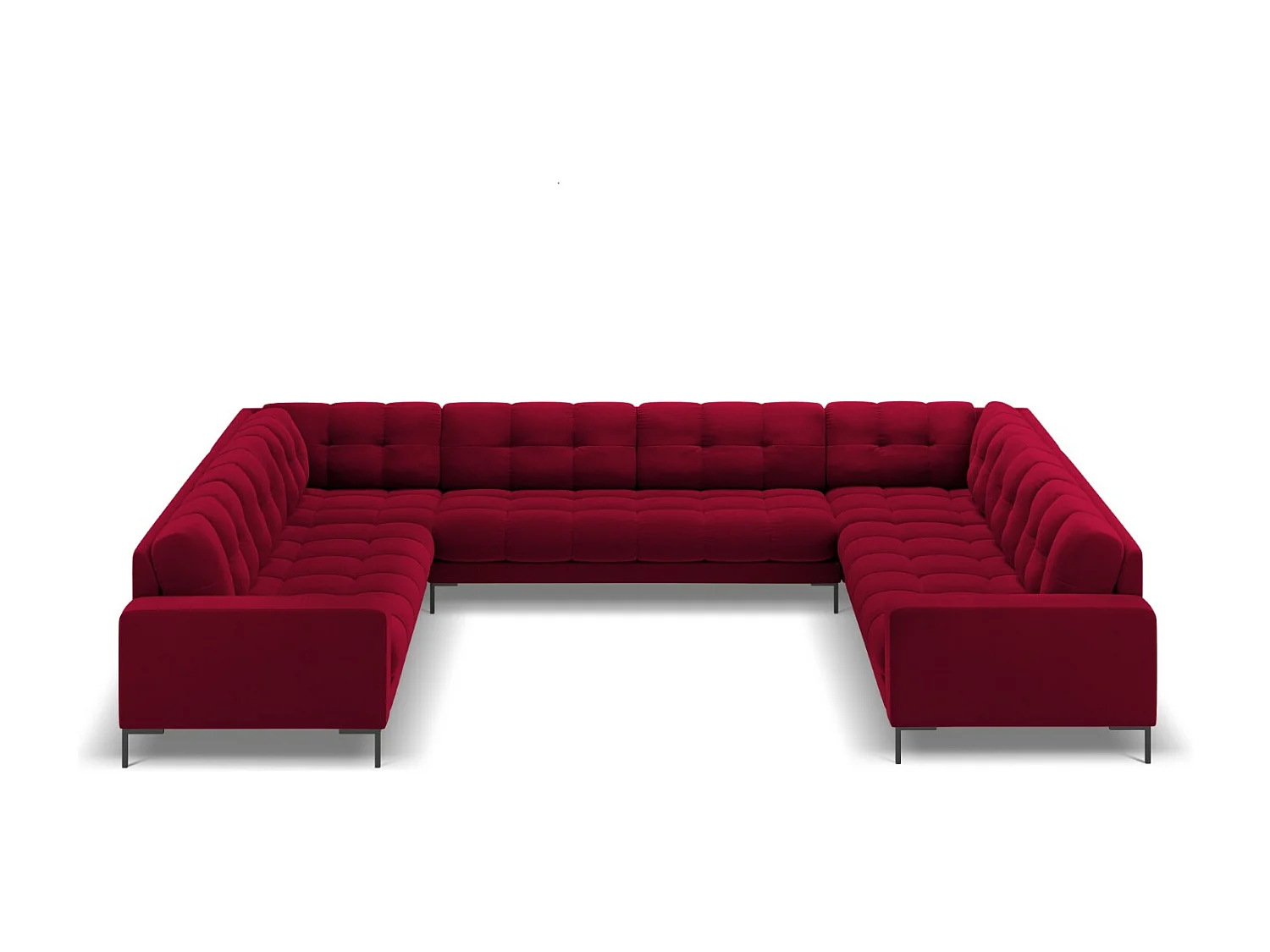 Cosmopolitan Design - Sofá panorâmico "Bali" 9 lugares em veludo vermelho - 327x256x75cm