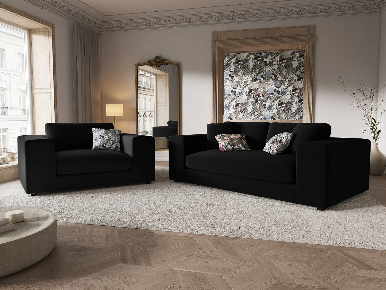 CXL by Christian Lacroix - Divano "Tendance" 3 posti in velluto nero - 220x122x72cm