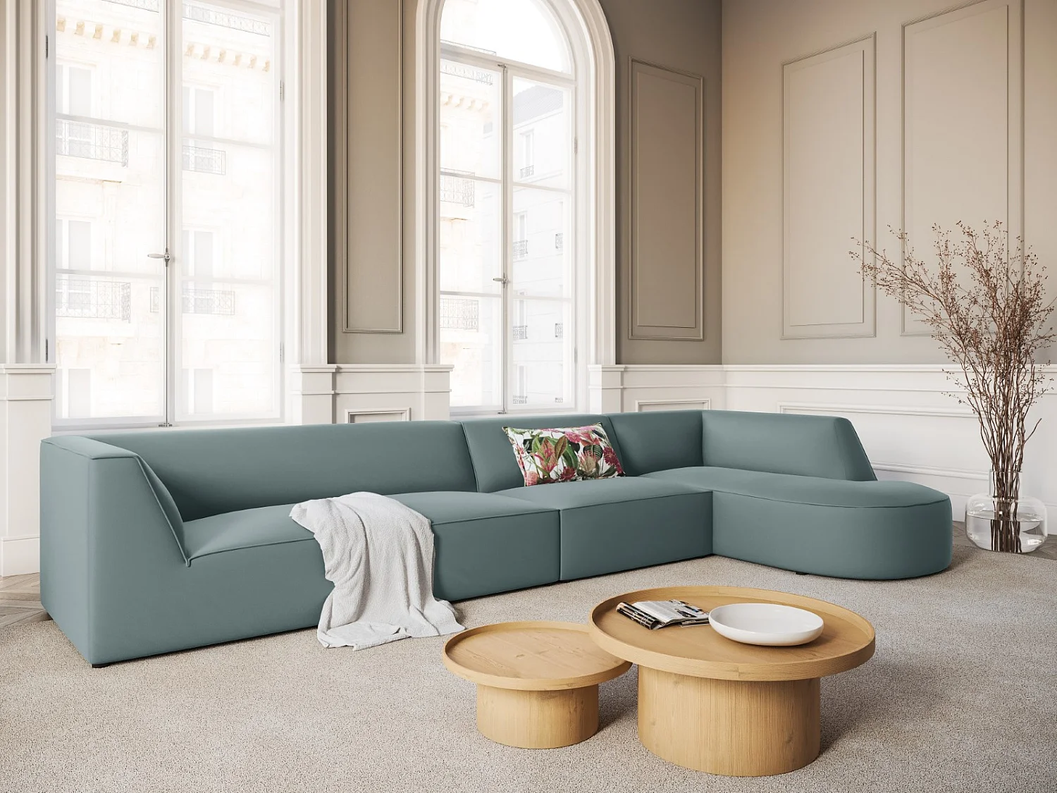 CXL by Christian Lacroix - Divano angolare destro "Charles" 5 posti in velluto menta - 366x180x69cm