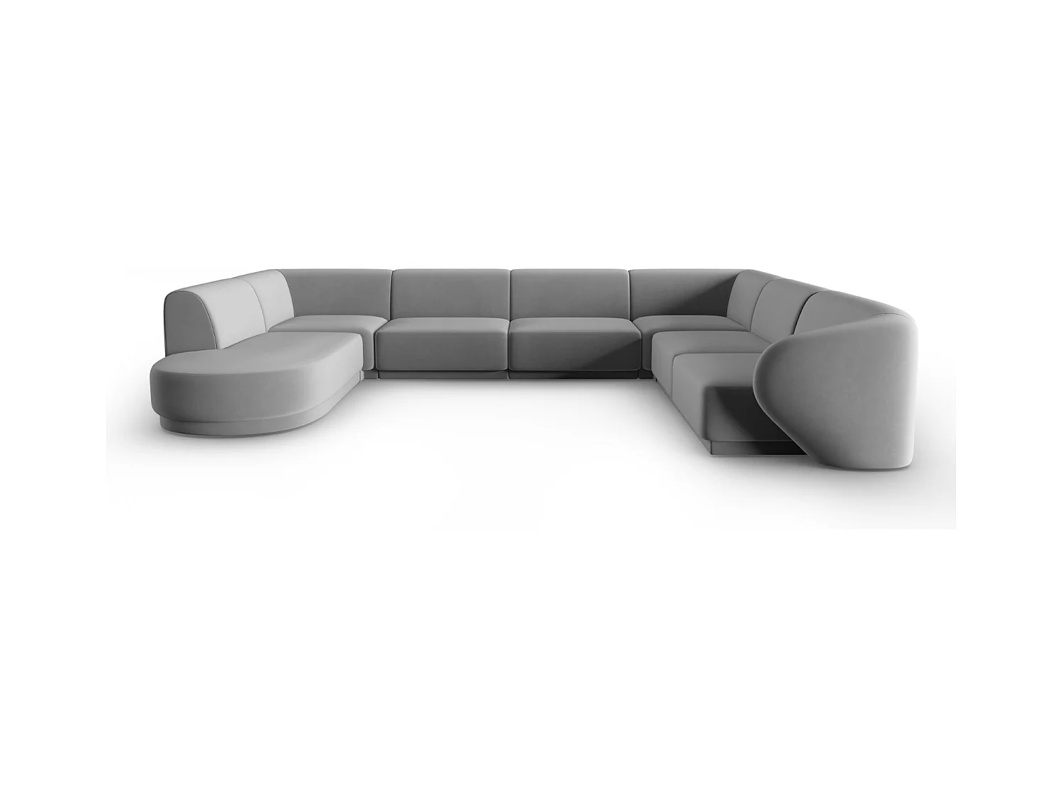 CXL by Christian Lacroix - Modulaire panoramische hoekbank rechts "Lionel" 8 zitplaatsen, Flueel, Grijs - 342x323x74cm