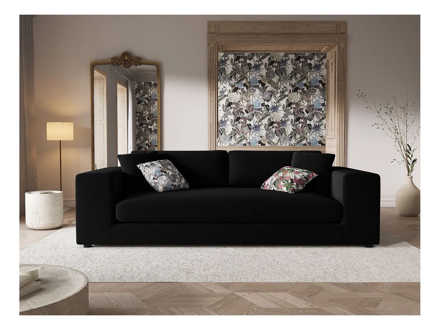 CXL by Christian Lacroix - Canapé "Tendance" 4 places en velours noir - 262x122x72cm