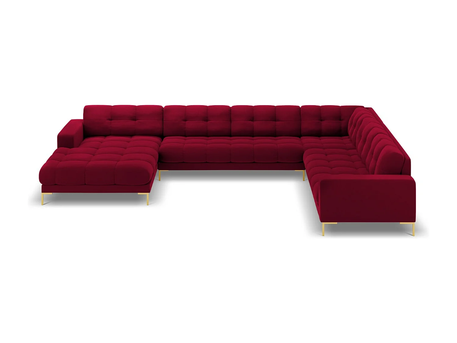 Cosmopolitan Design - Divano panoramico destro "Bali" 7 posti in velluto rosso - 327x256x75cm