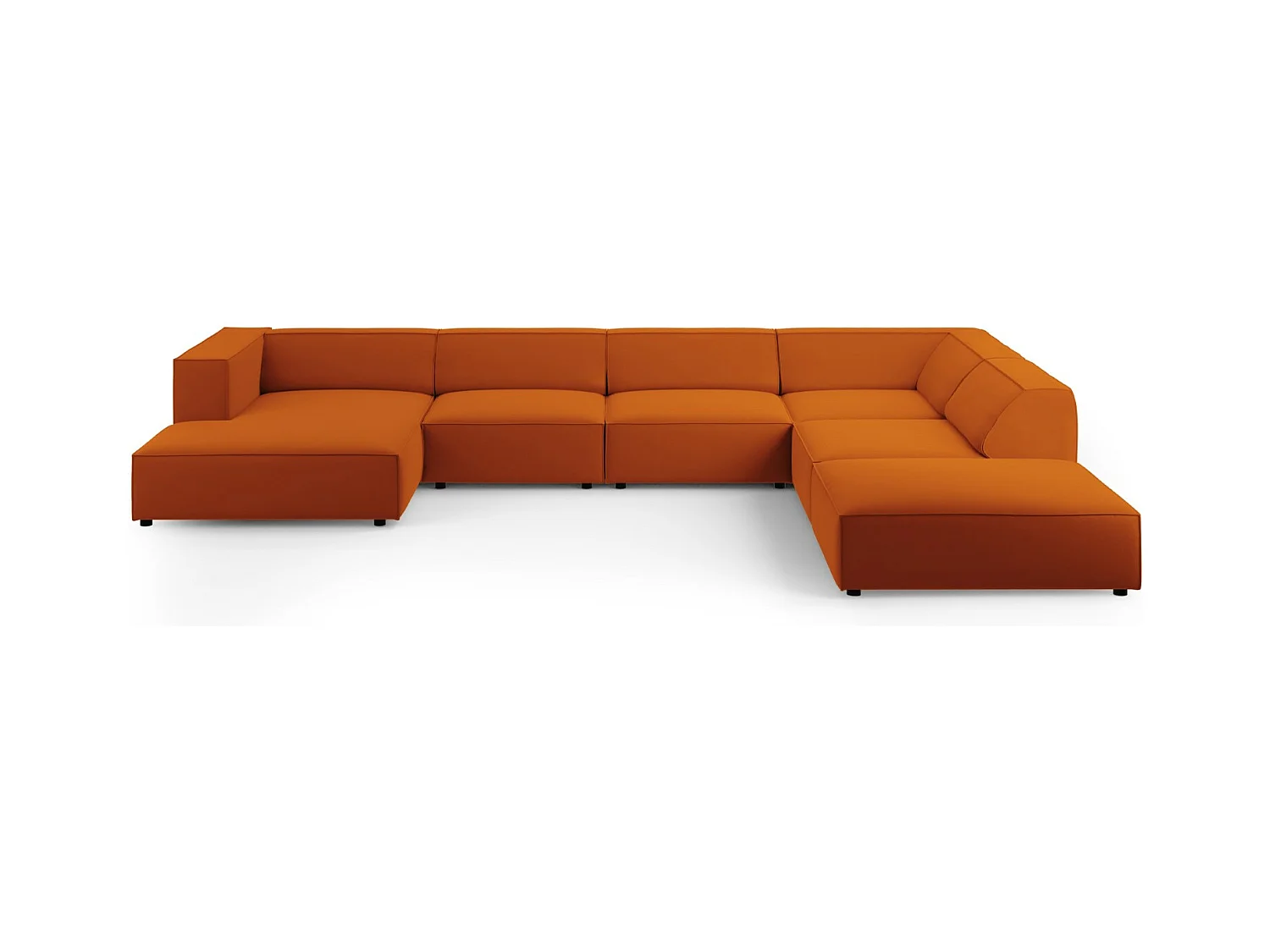 Cosmopolitan Design - Panoramische hoekbank rechts "Arendal" 7 zitplaatsen, Flueel, Terracotta - 364x262x70cm